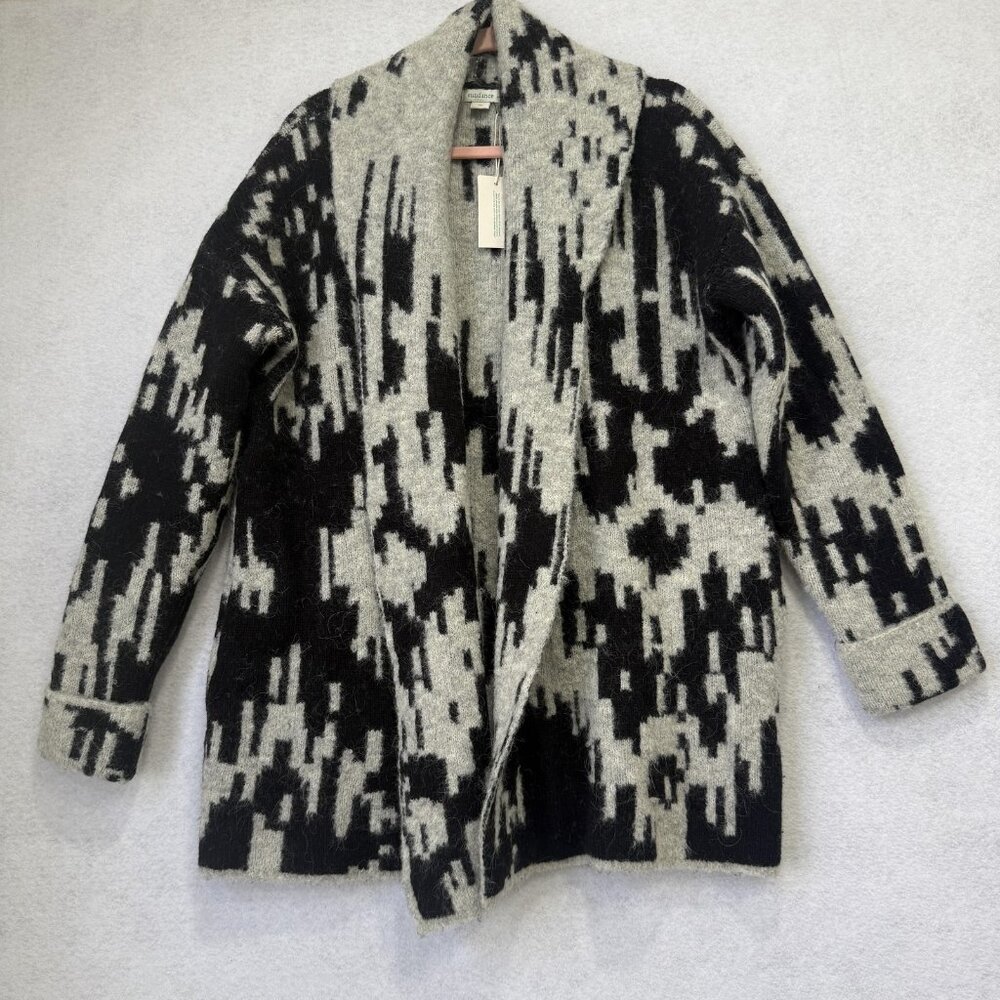 Sundance Cardigan Sweater Womens Medium Gray Geometric Knit Open Front Pockets